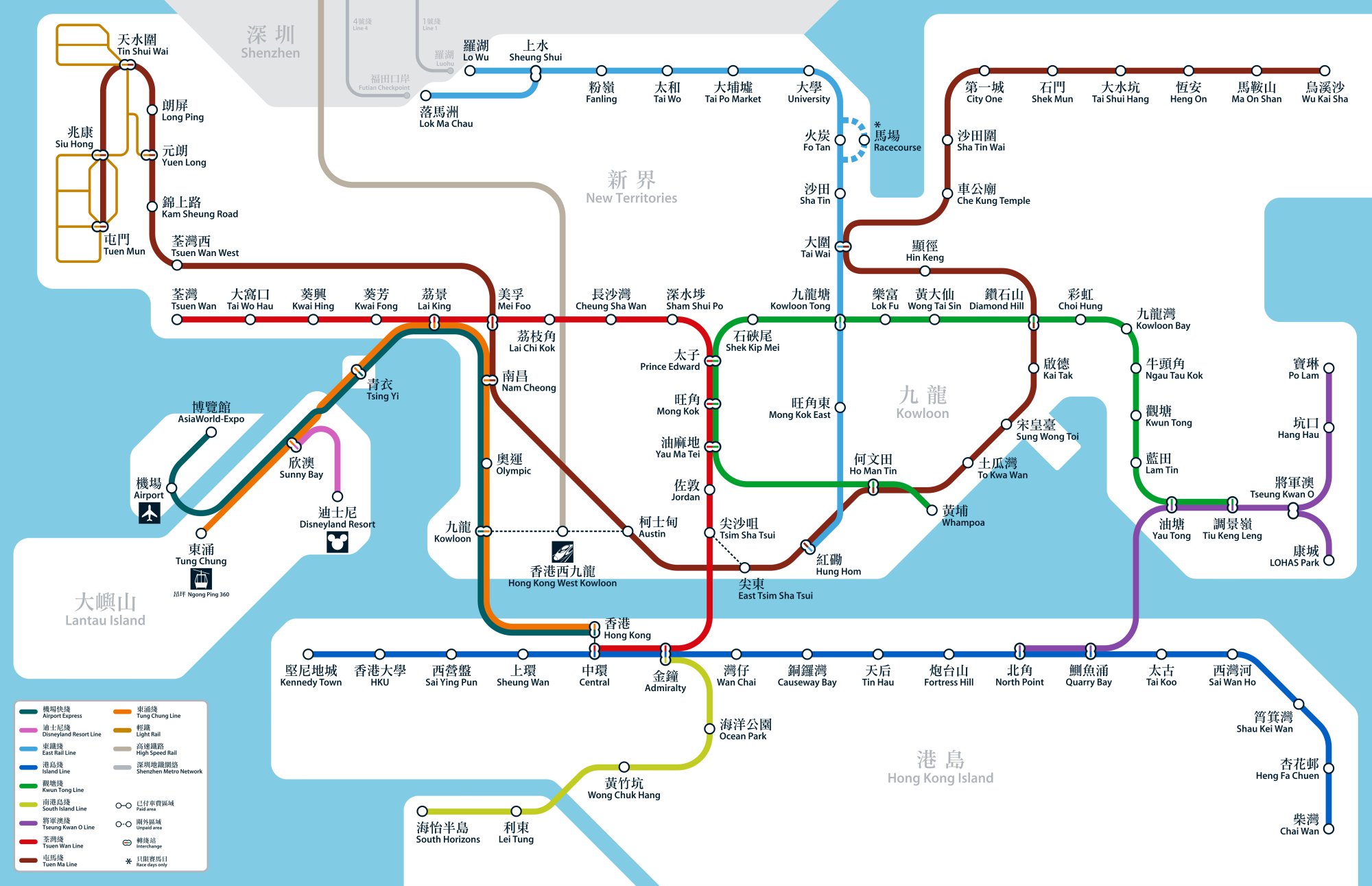 拡大版の香港路線図
