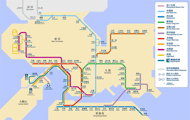 香港地下鉄mtr 鉄道の路線図マップ